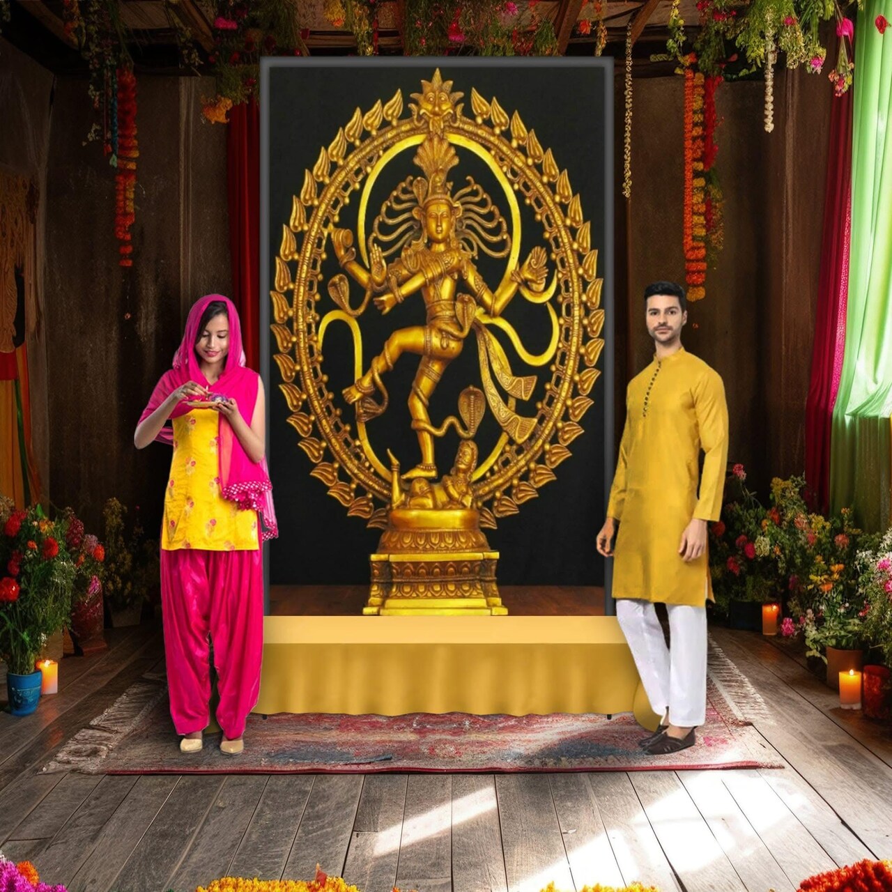 5x8ft Natraj Backdrop Cloth Banner Hindu God Dancing Shiva Nataraja Indian Hindu Banner for Home Decor Temple Mandir Pooja Room Wall Hanging Photo Background for Indian Themed Party Decor